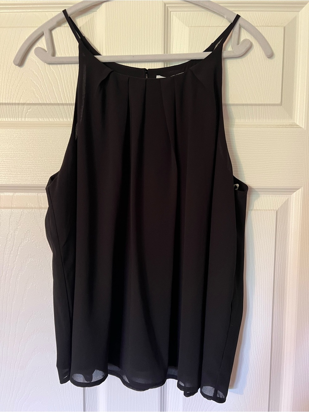 Staccato Black Chiffon Tank with Pleated Neckline